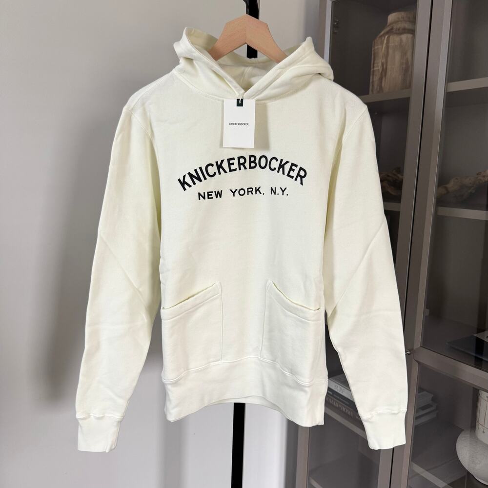 Knickerbocker Core Milk Ivory Black Logo Hoodie S NEW Cotton Hooded Sweatshirt